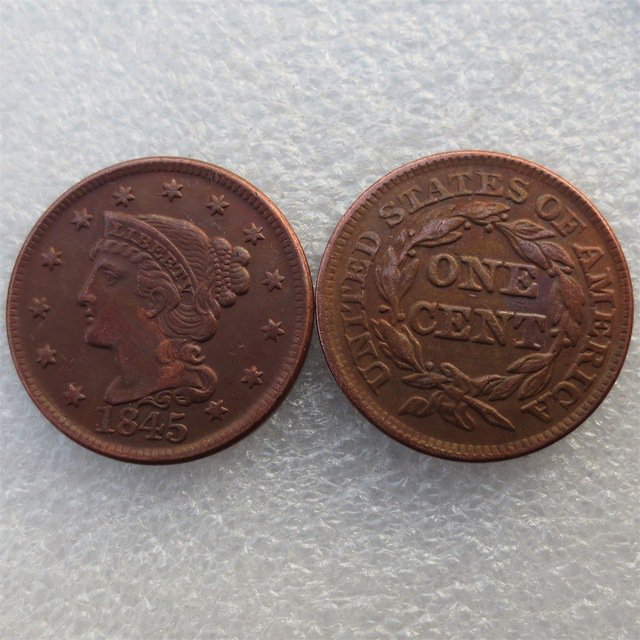 1 Pcs 1845 Braided Hair Large One Cent 100% Copper Manufacturing Old Copy Coins