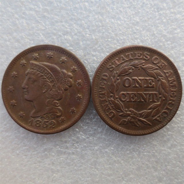 1 Pcs 1852 Braided Hair Large One Cent 100% Copper Manufacturing Old Copy Coins