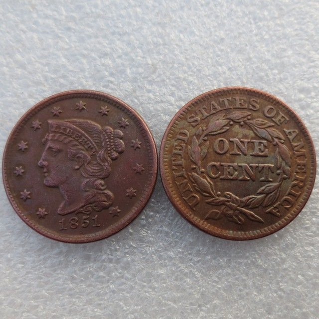 1 Pcs 1851 Braided Hair Large One Cent 100% Copper Manufacturing Old Copy Coins