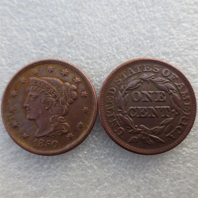 1 Pcs 1850 Braided Hair Large One Cent 100% Copper Manufacturing Old Copy Coins