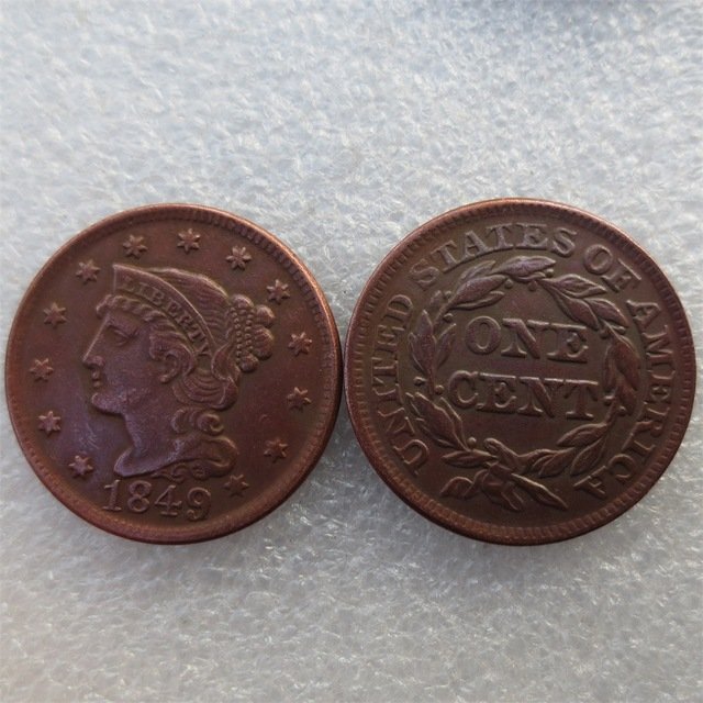 1 Pcs 1849 Braided Hair Large One Cent 100% Copper Manufacturing Old Copy Coins