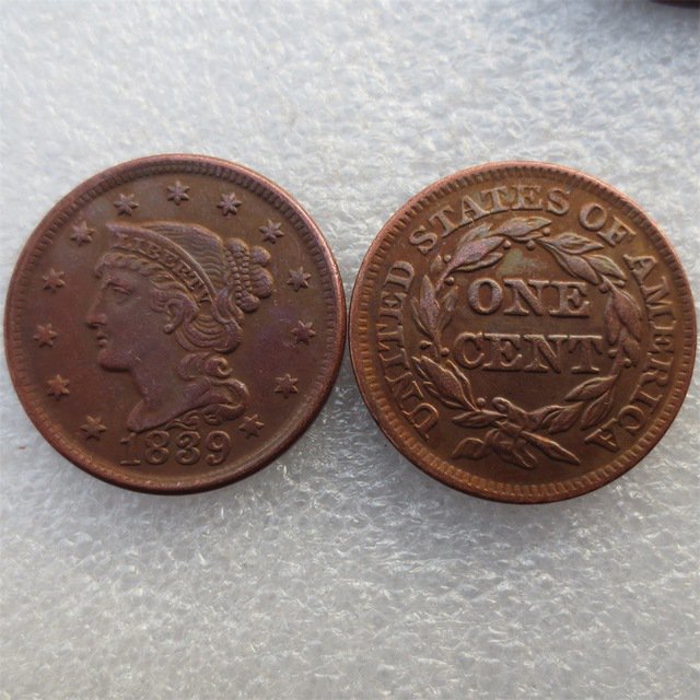 1 Pcs 1839 Braided Hair Large One Cent 100% Copper Manufacturing Old Copy Coins