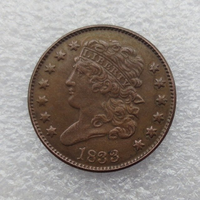 1 Pcs 1833 CLASSIC HEAD HALF CENTS Copper Manufacture copy coins
