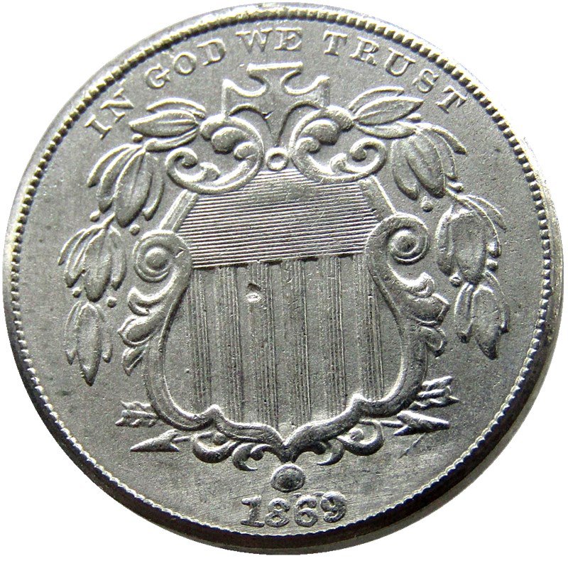 1 Pcs 1869 Shield Five Cents 75% Copper+25% Nickel Copy Coins