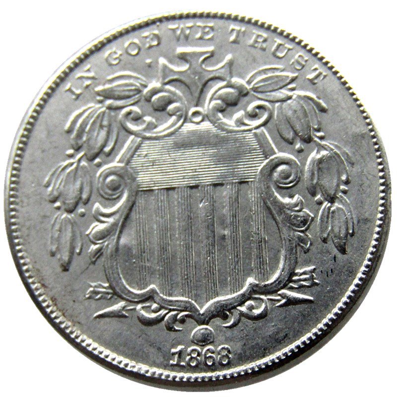 1 Pcs 1868 Shield Five Cents 75% Copper+25% Nickel Copy Coins