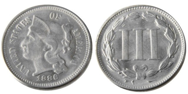 1 Pcs United States 1886 Three Cents Nickel Copy Coins