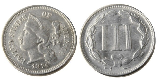 1 Pcs United States 1874 Three Cents Nickel Copy Coins