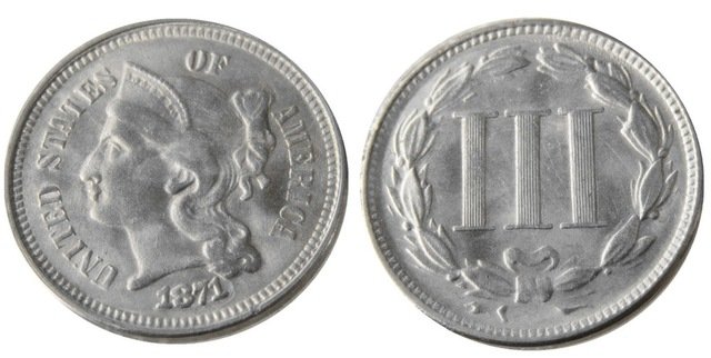 1 Pcs United States 1871 Three Cents Nickel Copy Coins
