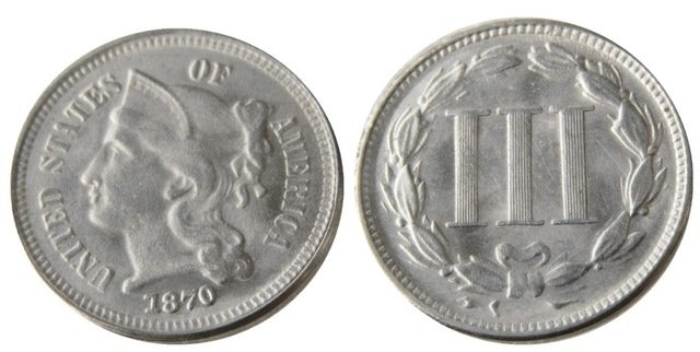 1 Pcs United States 1870 Three Cents Nickel Copy Coins