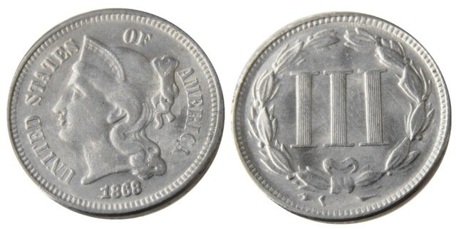 1 Pcs United States 1868 Three Cents Nickel Copy Coins
