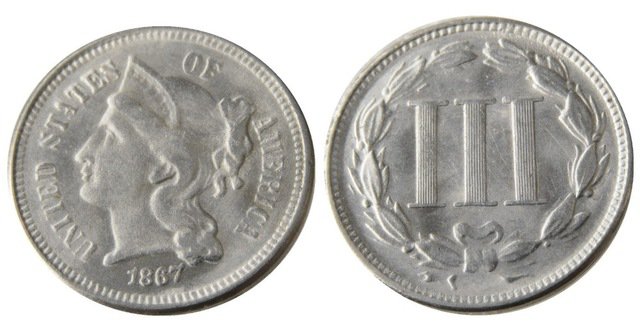 1 Pcs United States 1867 Three Cents Nickel Copy Coins