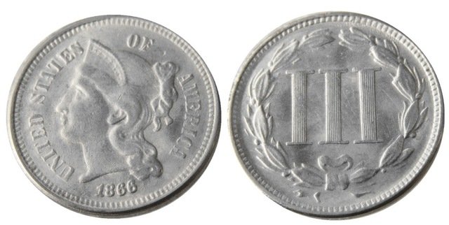 1 Pcs United States 1866 Three Cents Nickel Copy Coins