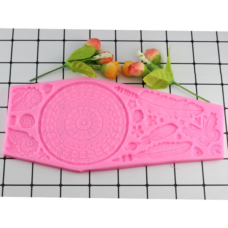 1 Pcs Feather Butterfly Lace Cake Border Silicone Molds Wedding Cake Decorating Tools Fondant Mould