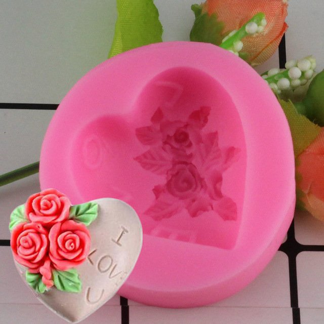 1 Pcs 3D Silicone Soap Mold Heart Love Rose Flower Chocolate Mould Candle Polymer Mould