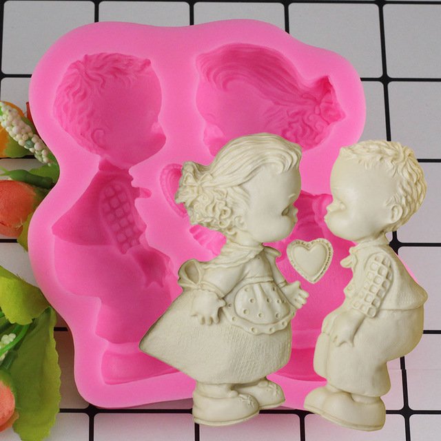 1 Pcs 3D Boy Girl Wedding Fondant Cake Decorating Tools Soap Candle Silicone Mold