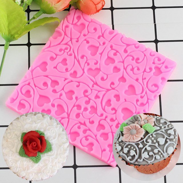 1 Pcs Heart Flower Vine Silicone Lace Mat Wedding Cupcake Topper Decorating Fondant Moulds