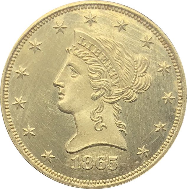 1 Pcs US 1865-S Liberty Ten Dollars Head Eagle Without Motto Gold Copy Coins