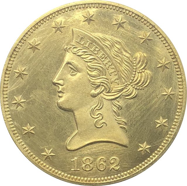 1 Pcs US 1862 Liberty Ten Dollars Head Eagle Without Motto Gold Copy Coins
