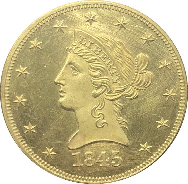 1 Pcs US 1845 Liberty Ten Dollars Head Eagle Without Motto Gold Copy Coins