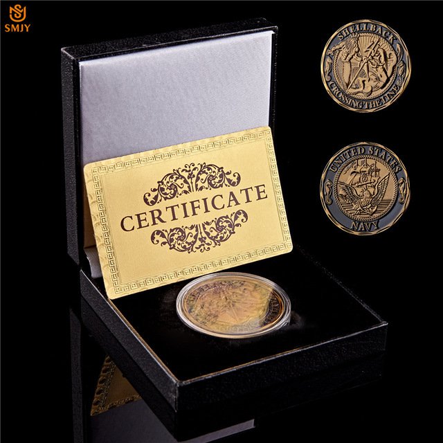 USA Navy Shellback Crossing The Line US Bronze Token Challenge Coin With Box