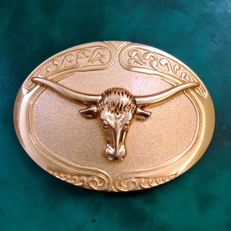 1 Pcs Full Golden Bull Head Western Cowboy Cowgirl Metal Belt Buckle