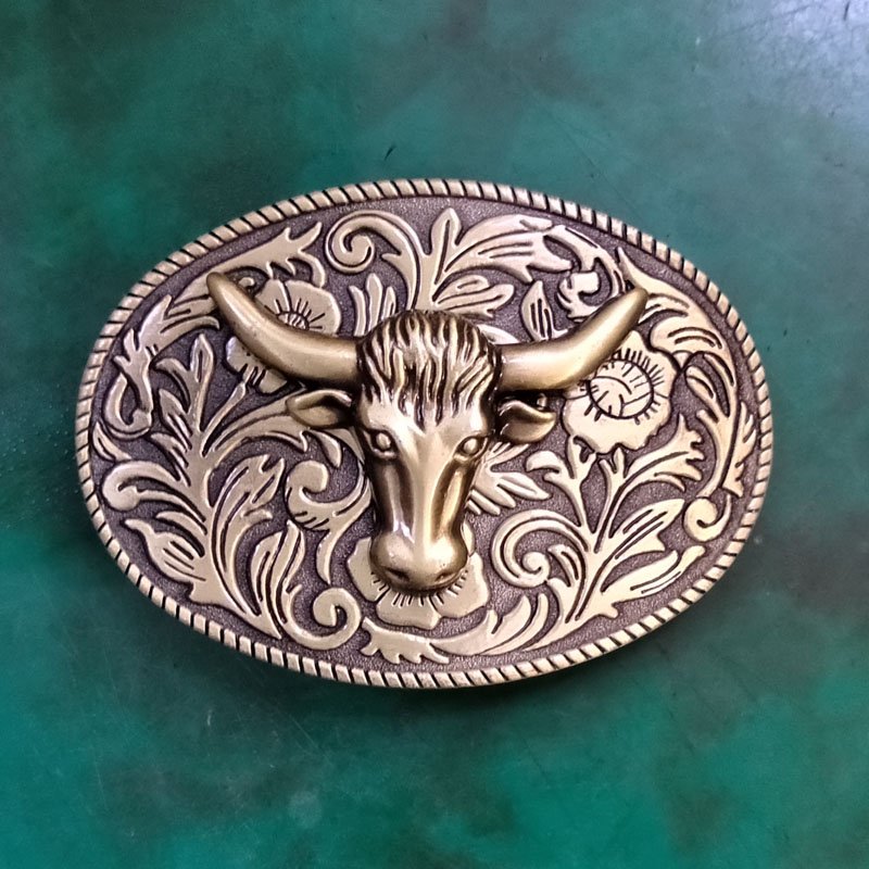 1 Pcs Bronze Flower Pattern Bull Head Men Western Cowboy Cowgirl Belt Buckle