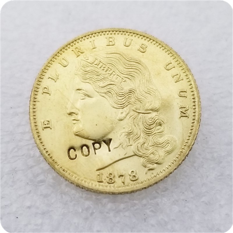 1 Pcs USA 1878 $5 Five Dollar Barber Flowing Hair Patterns Gold Copy Coins For Collection