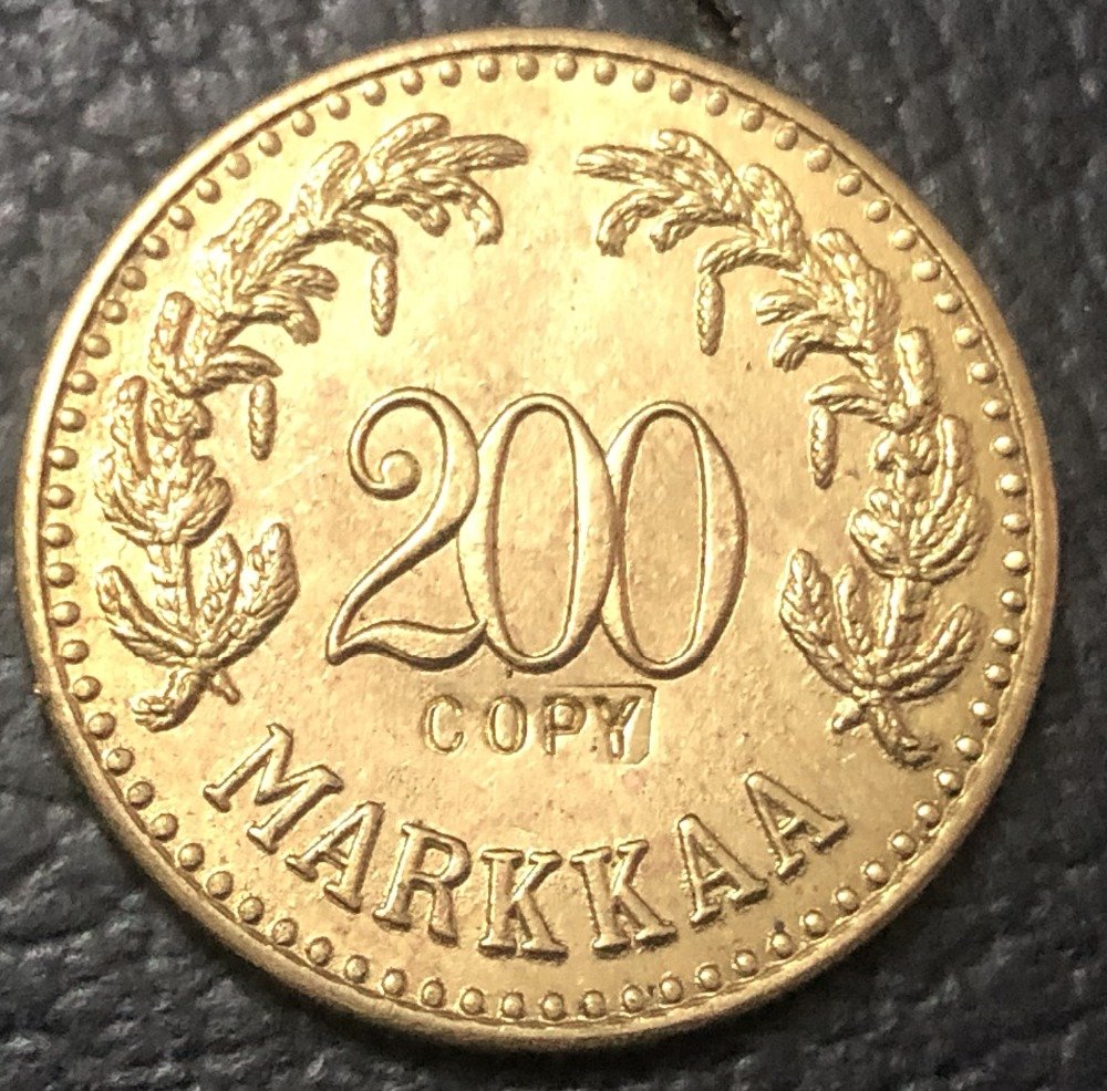 1926 Finland 200 Markkaa Copy Gold Coin