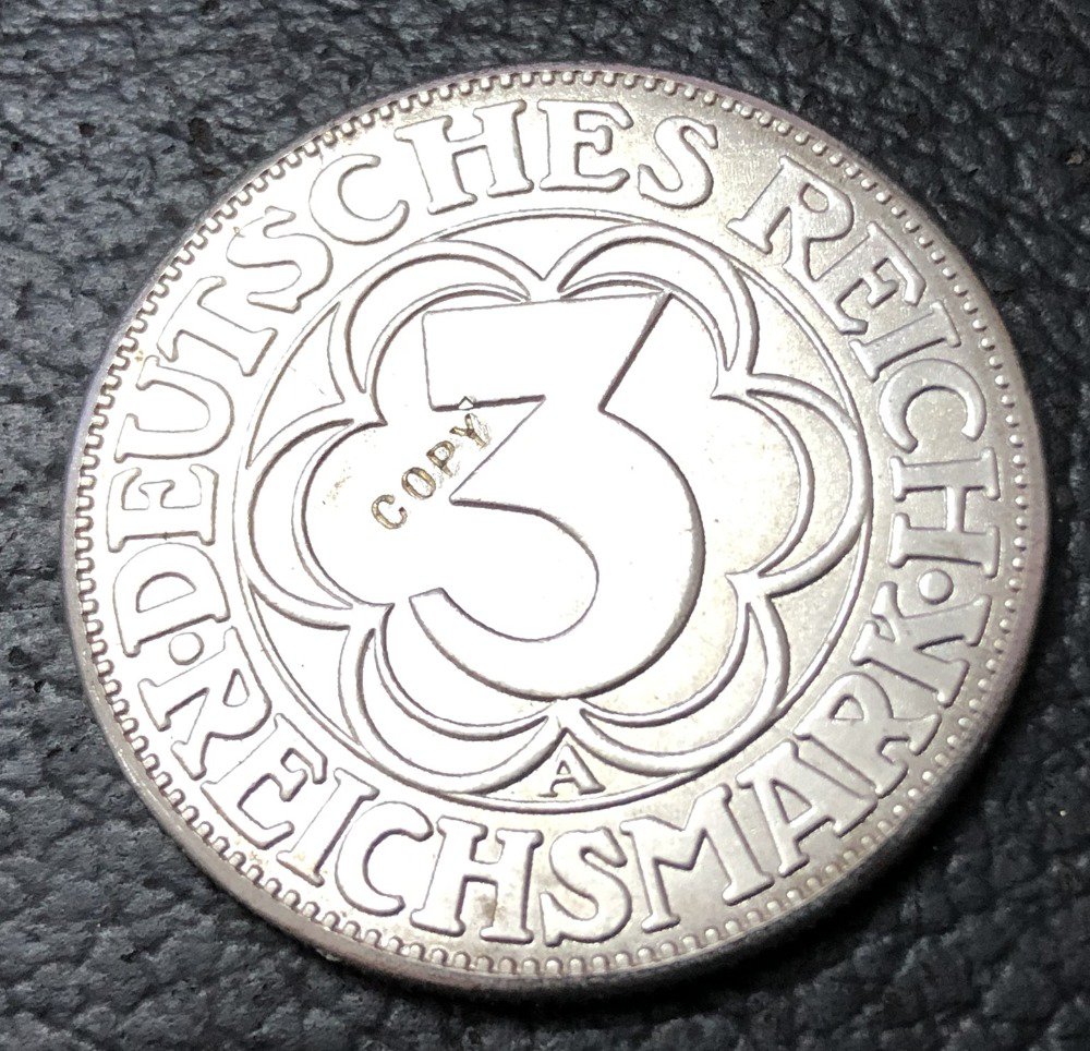 1927 Germany-1871-1948 3 Reichsmark Nordhausen Silver Plated Copy Coin