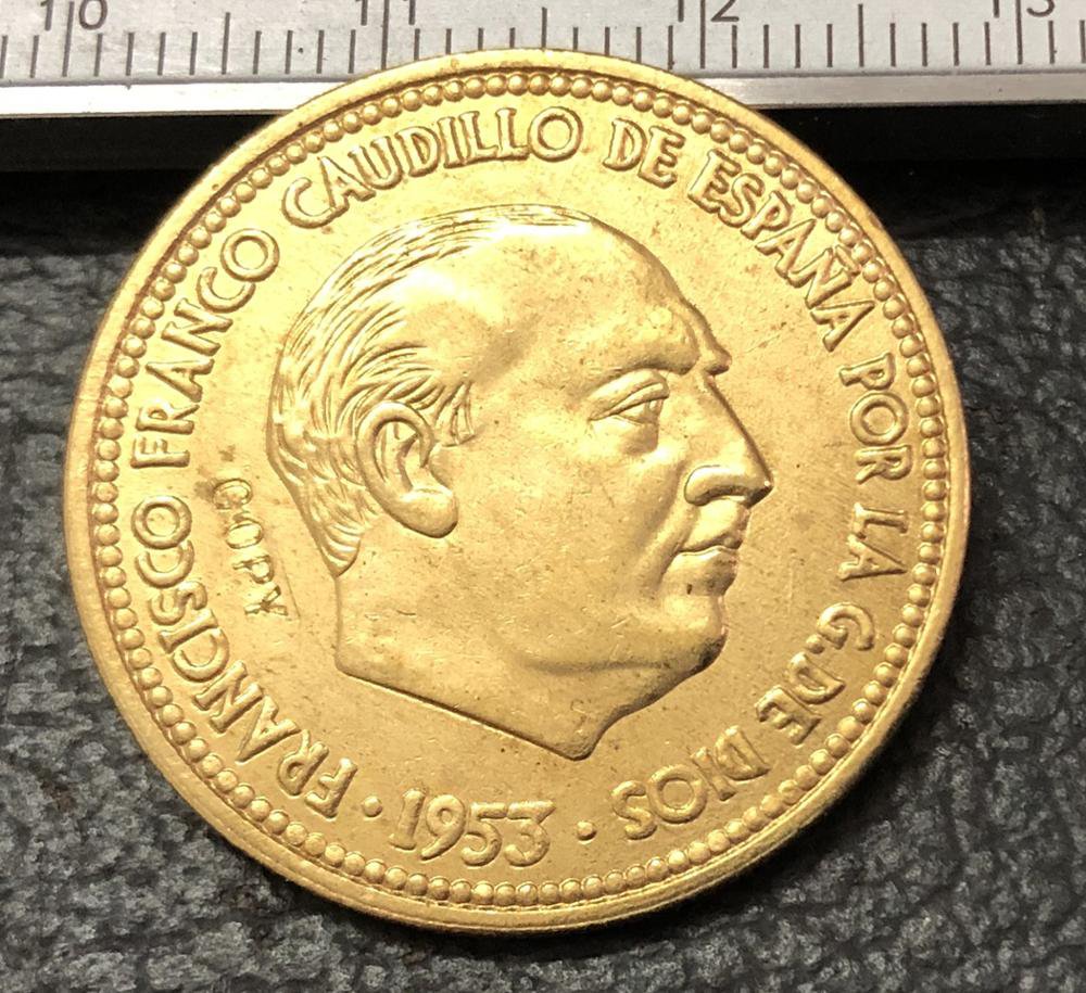 1953 Spain 2.5 Pesetas-Francisco Franco Bronze Copy Coin