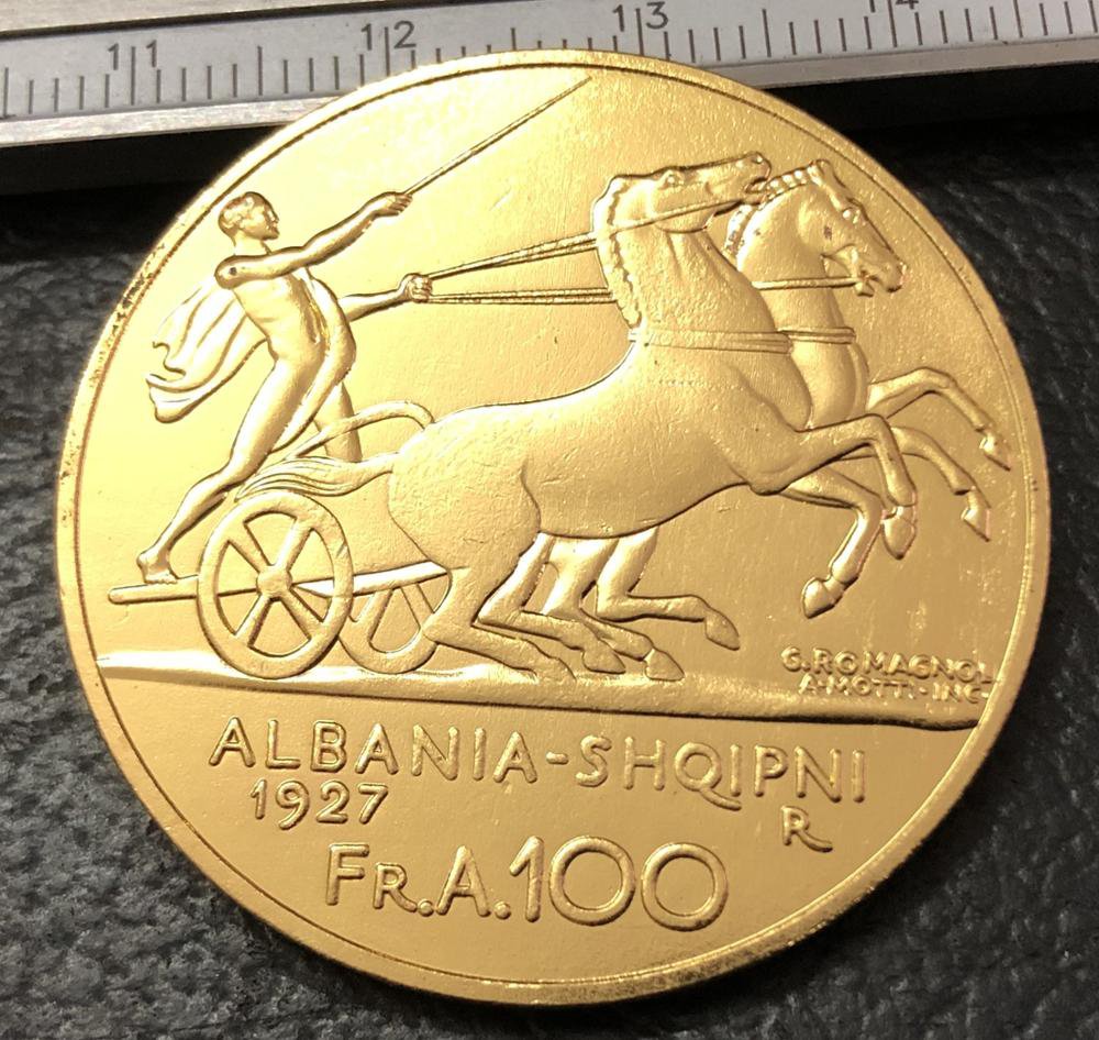 1927 Albania 100 Franga AriZog Gold Coin Copy