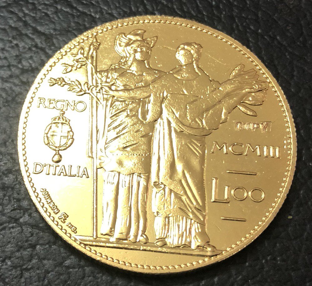 1903 Italy 100 Lire-Vittorio Emanuele III Gold Copy Coin