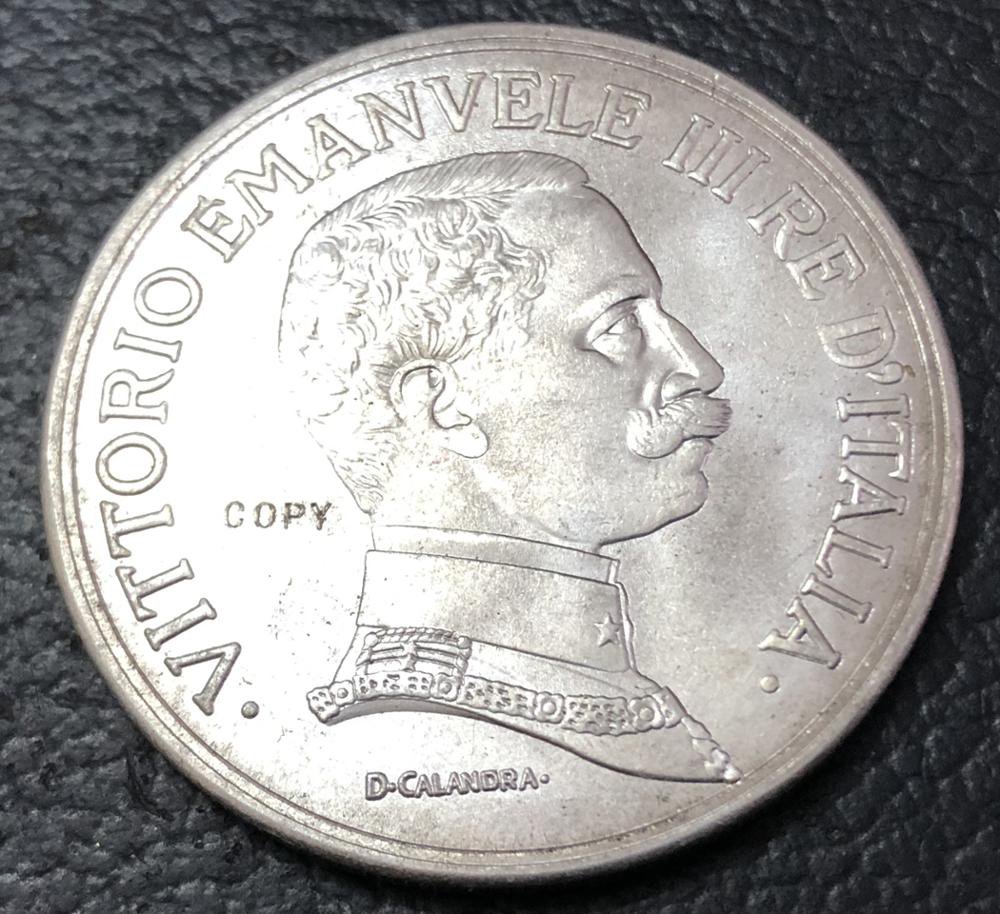 1914 Italy 5 Lire - Vittorio Emanuele III Silver Plated Coin