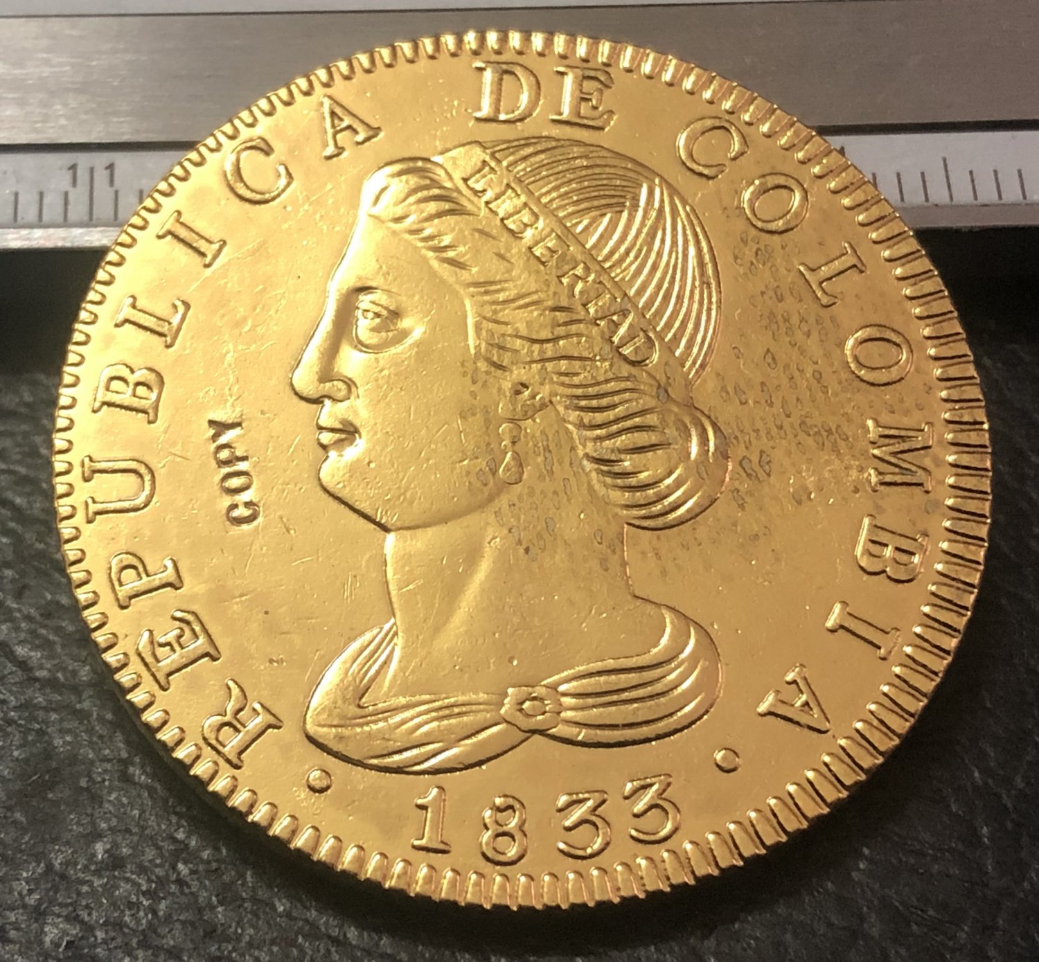 1833 Colombia 8 Escudos (Republic of Colombia, Republic of Nueva Granada) Gold Copy Coin