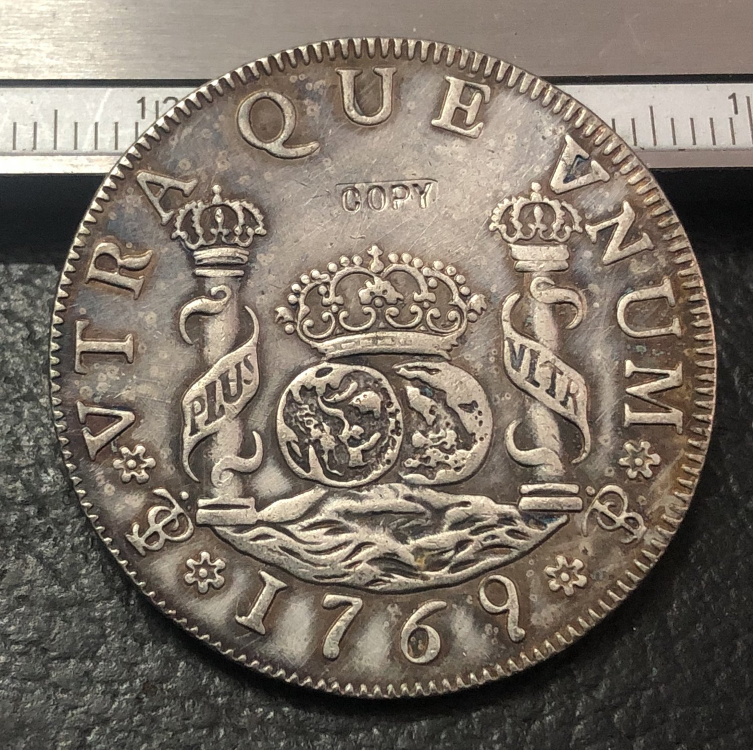 1769 BOLIVA 4 Reales - Carlos III Copy Spain Army Pillars Coin Copy
