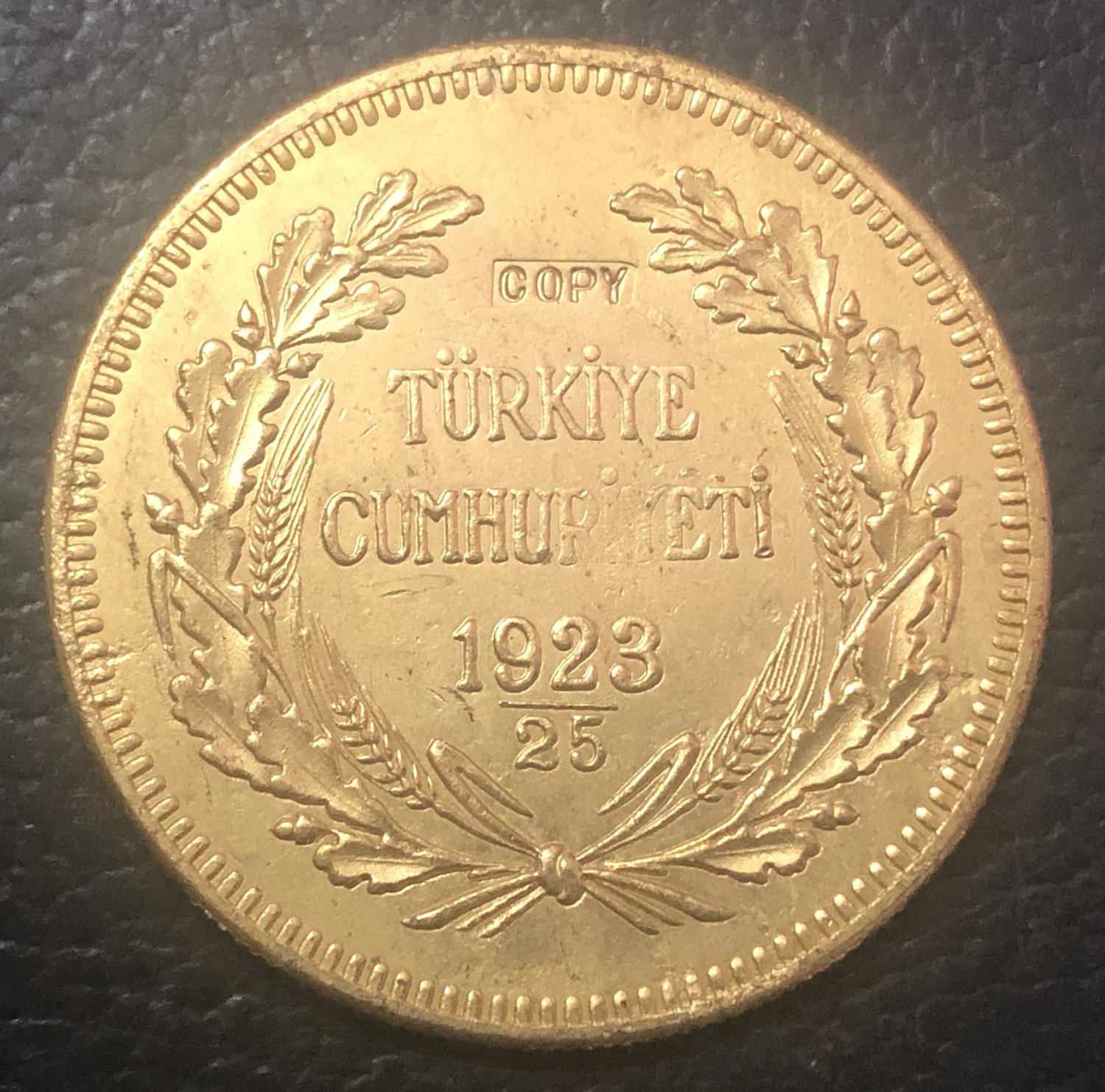 1923/25 Turkey 500 Kurus 22k Gold plated exact Copy Coin