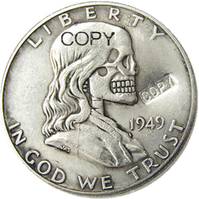Hobo Creative 1949 Franklin Silver Half Dollar skull zombie skeleton hand  Dolar 