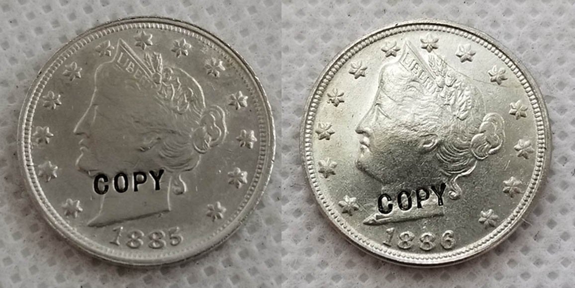 1885/1886 Liberty Nickel UNC Two Face Copy Coin No Stamp