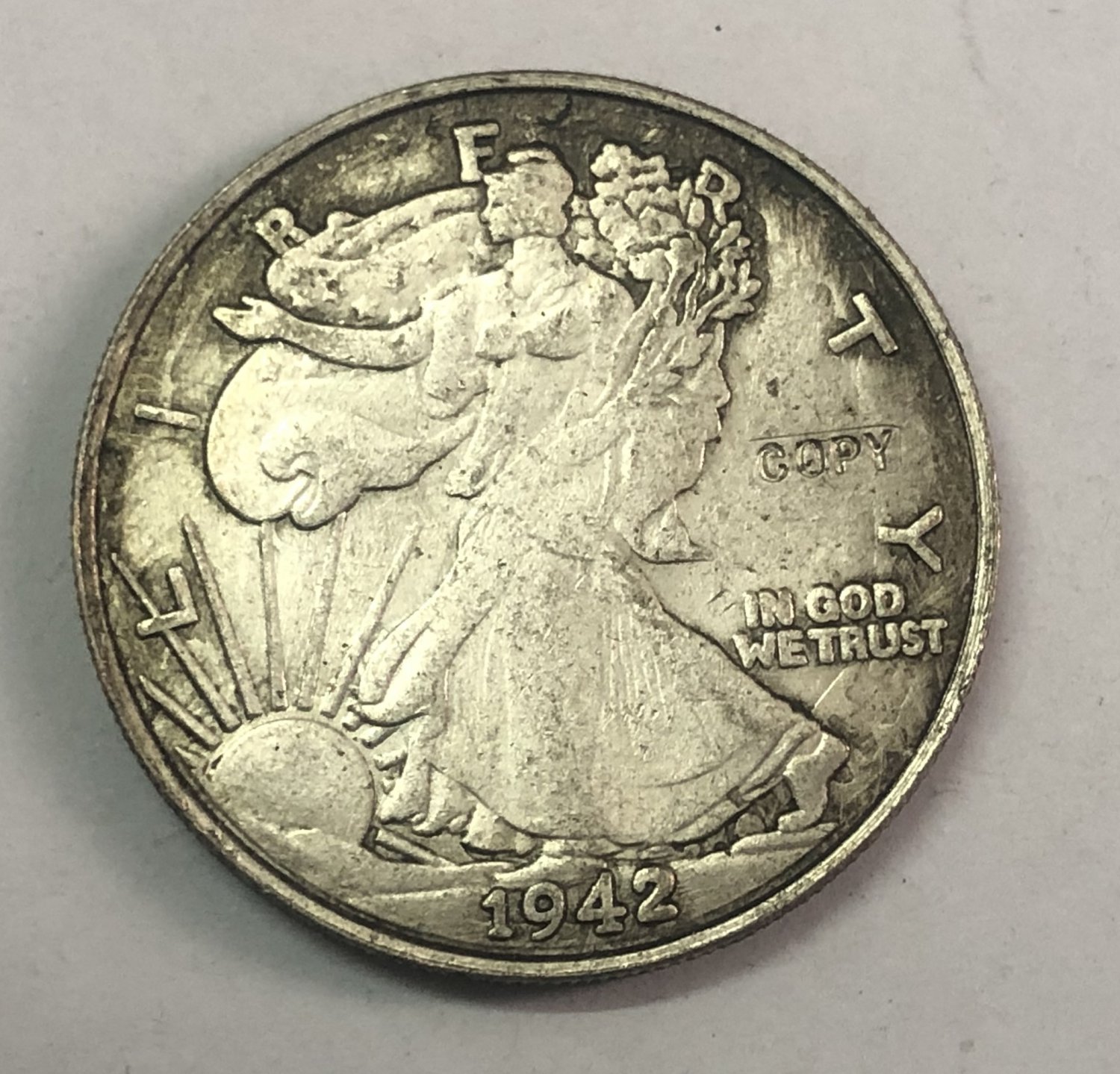 1942	United States &Acirc;&frac12; Dollar "Walking Liberty Half Dollar" Copy Coin No Stamp