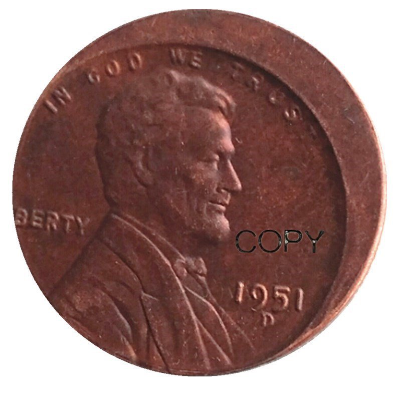 US 1951D Lincoln One Cent Off-Center Error 100% Copper Copy Coin No Stamp