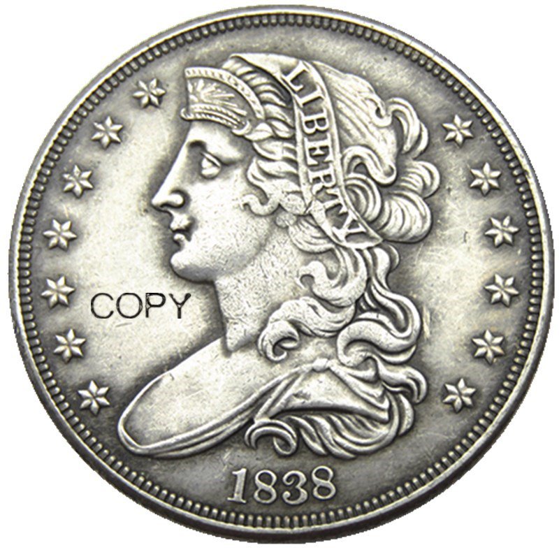 USA 1838 Liberty Facing Left Half Dollar Patterns Silver Plated Copy Coin No Stamp