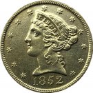 US 1852 Liberty Coronet Head Five Dollar Gold Copy Coins US 1852 Liberty Coronet Head Five Dollar Gold Copy Coins