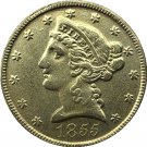 US 1855 Liberty Coronet Head Five Dollar Gold Copy Coins US 1855 Liberty Coronet Head Five Dollar Gold Copy Coins