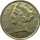 US 1857 Liberty Coronet Head Five Dollar Gold Copy Coins US 1857 Liberty Coronet Head Five Dollar Gold Copy Coins