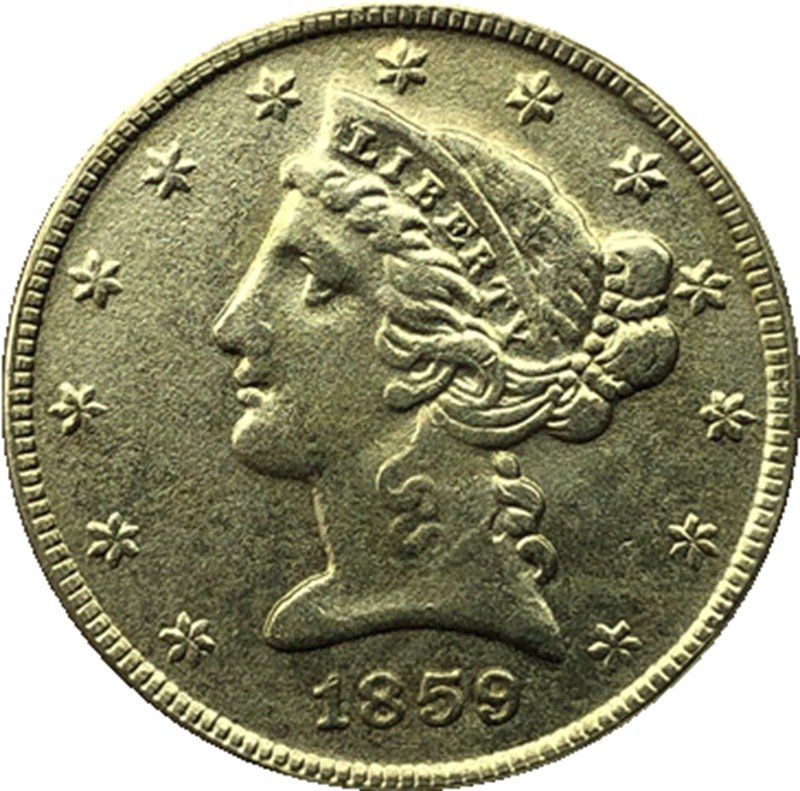 US 1859 Liberty Coronet Head Five Dollar Gold Copy Coins