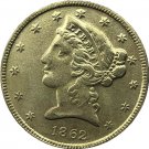 US 1862 Liberty Coronet Head Five Dollar Gold Copy Coins US 1862 Liberty Coronet Head Five Dollar Gold Copy Coins