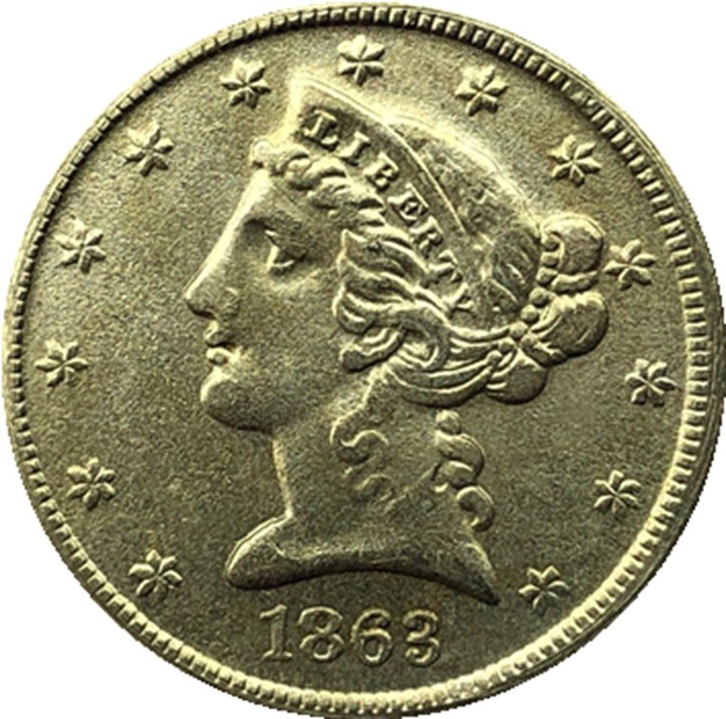 US 1863 Liberty Coronet Head Five Dollar Gold Copy Coins