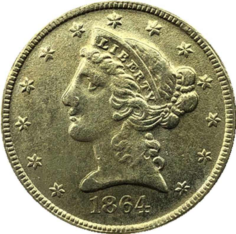 US 1864 Liberty Coronet Head Five Dollar Gold Copy Coins
