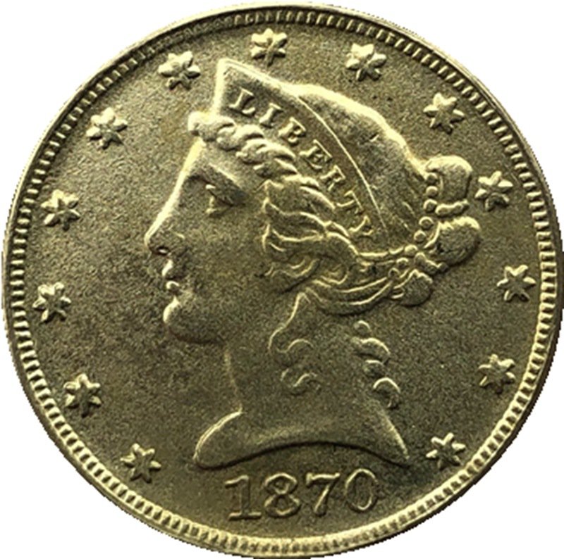 US 1870 Liberty Coronet Head Five Dollar Gold Copy Coins