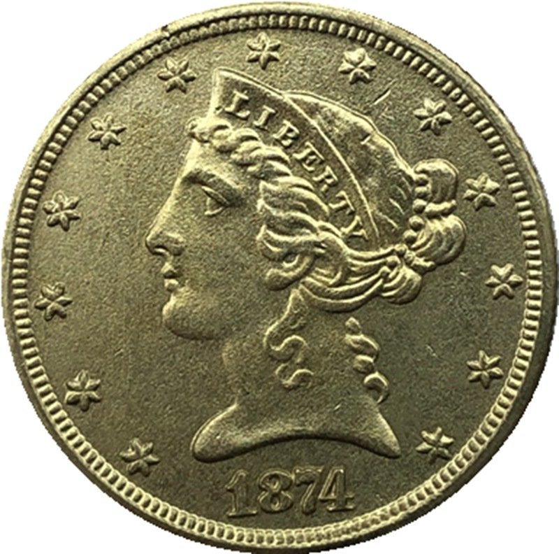 US 1874 Liberty Coronet Head Five Dollar Gold Copy Coins
